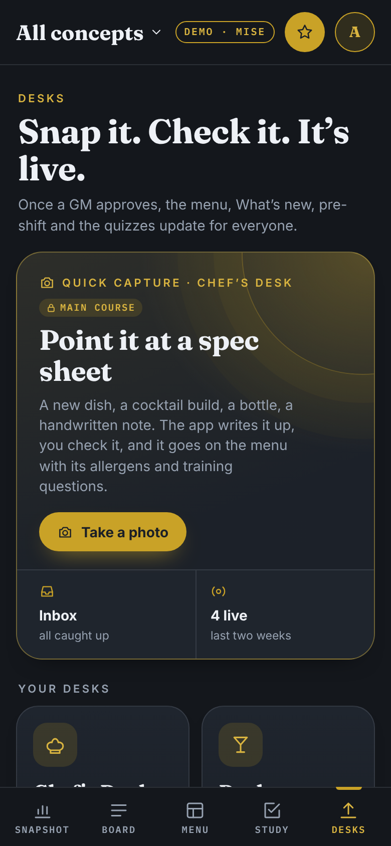 ROBUSTO app: desks